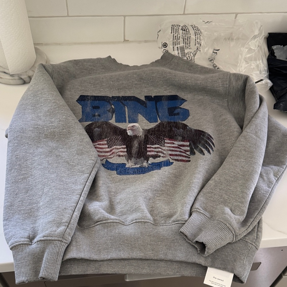 Annie bing Gray sweatshirt with Eagle Graphic